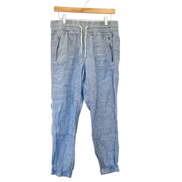 Athleta Blue Chambray Cabo Linen Joggers Sz 8 - Picture 1 of 5